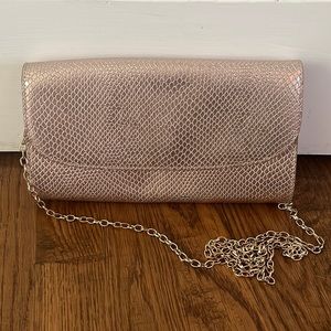 Metallic blush clutch purse w/ chain